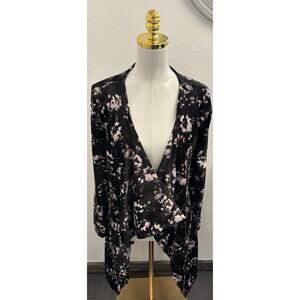 Cuddl Duds Womens Black Double Plush Velour Open Cardigan Fleece Black Floral XS